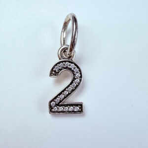 Pandora Lucky Number 2 Cubic Zirconia CZ Milestone Pendant Dangle Charm ALE